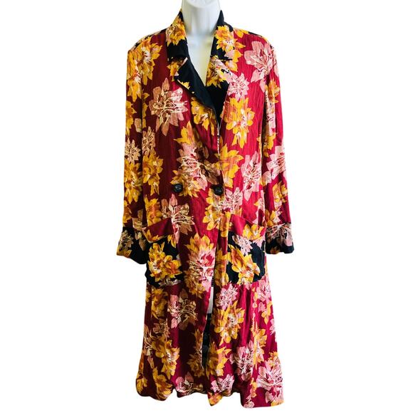We The Free Jackets & Blazers - We The Free XS Red Yellow Floral Longline Jacket Boho Cottagecore Festival